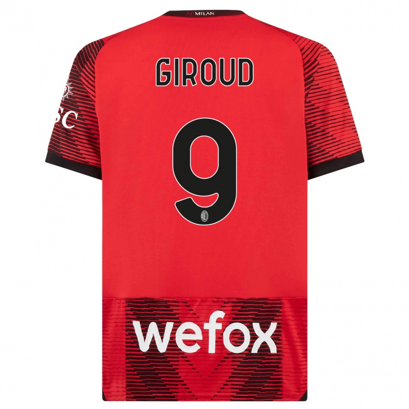 Kandiny Niño Camiseta Olivier Giroud #9 Negro Rojo 1ª Equipación 2023/24 La Camisa Chile