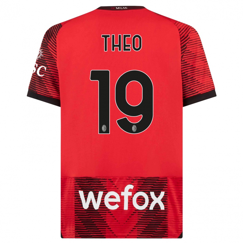 Kandiny Niño Camiseta Theo Hernández #19 Negro Rojo 1ª Equipación 2023/24 La Camisa Chile