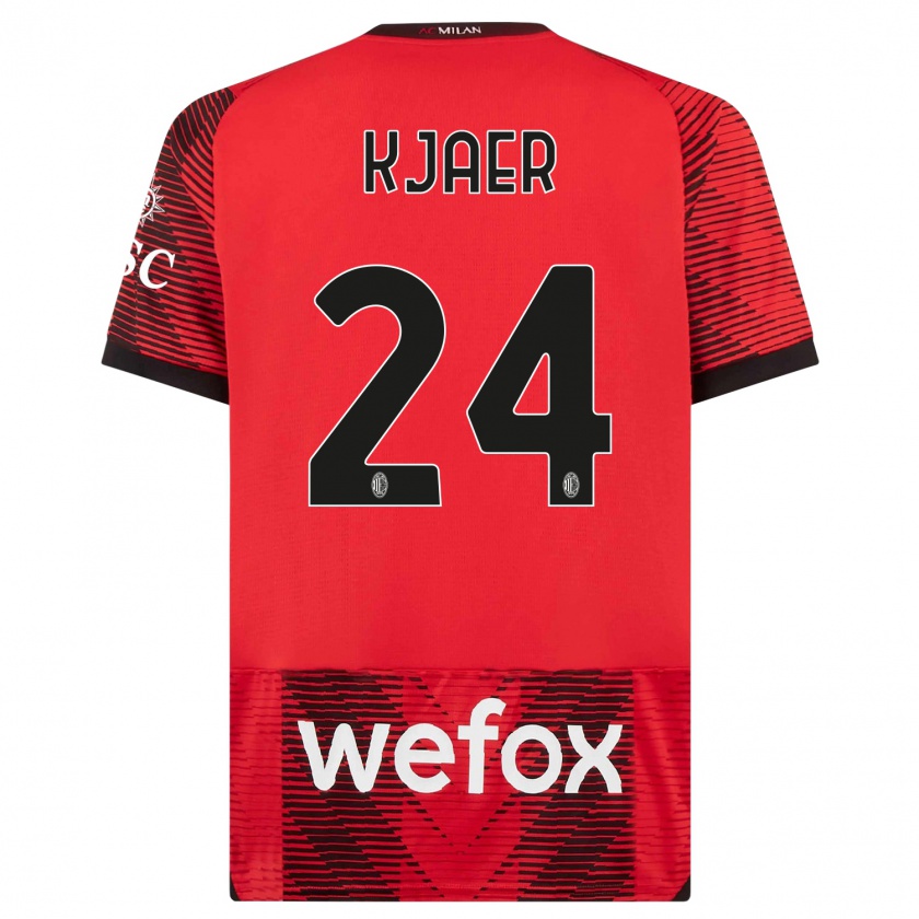Kandiny Niño Camiseta Simon Kjaer #24 Negro Rojo 1ª Equipación 2023/24 La Camisa Chile