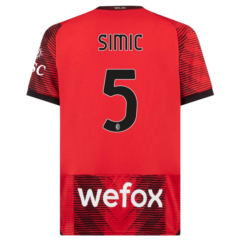 Kandiny Niño Camiseta Jan-Carlo Simic #5 Negro Rojo 1ª Equipación 2023/24 La Camisa Chile