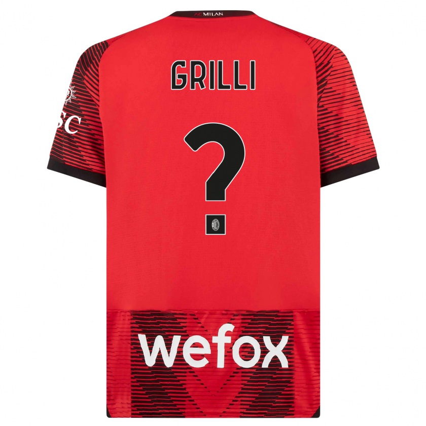 Kandiny Niño Camiseta Lorenzo Grilli #0 Negro Rojo 1ª Equipación 2023/24 La Camisa Chile