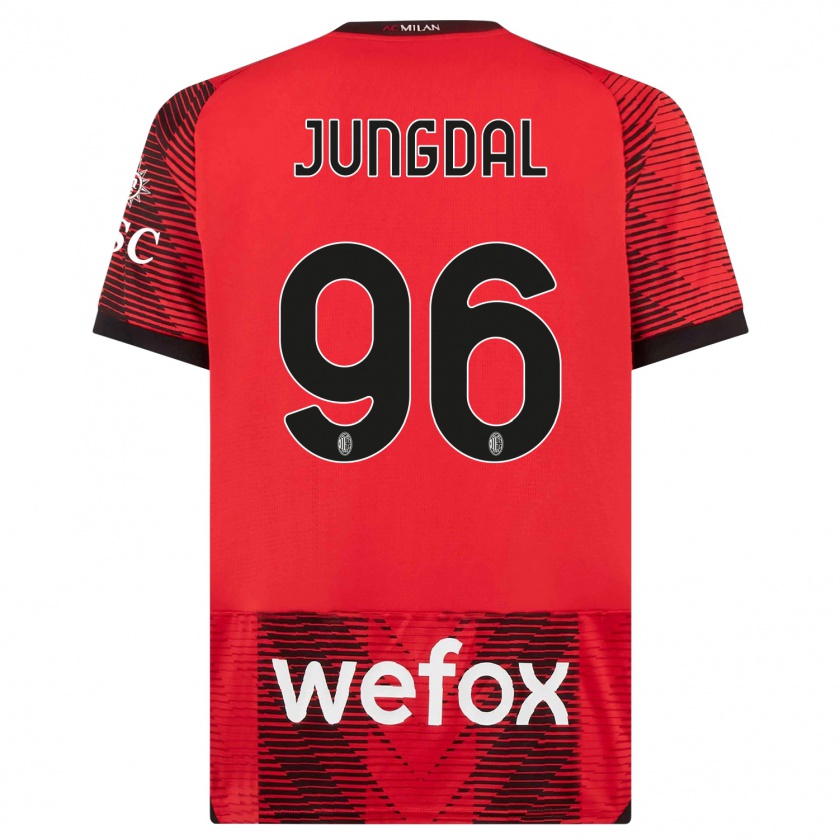 Kandiny Niño Camiseta Andreas Jungdal #96 Negro Rojo 1ª Equipación 2023/24 La Camisa Chile