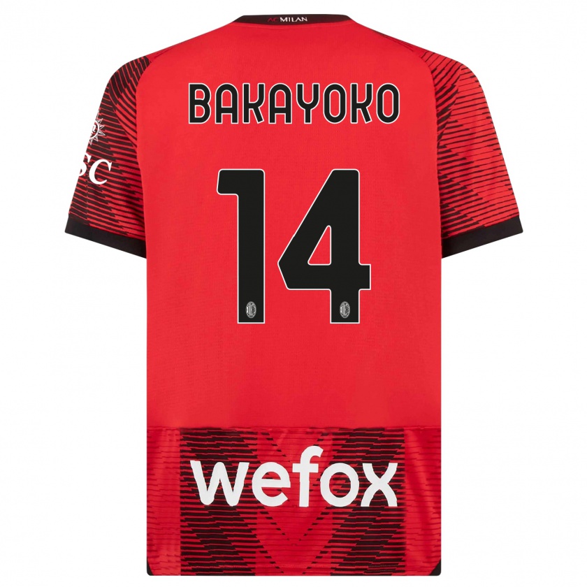 Kandiny Niño Camiseta Tiemoue Bakayoko #14 Negro Rojo 1ª Equipación 2023/24 La Camisa Chile