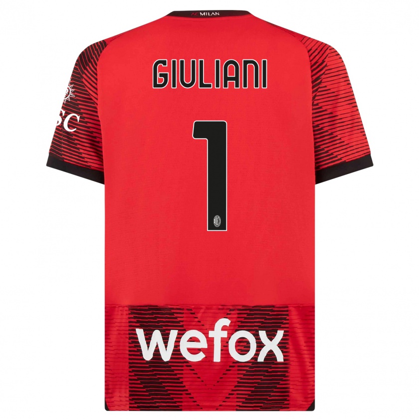 Kandiny Niño Camiseta Laura Giuliani #1 Negro Rojo 1ª Equipación 2023/24 La Camisa Chile