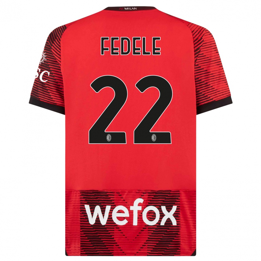 Kandiny Niño Camiseta Noemi Fedele #22 Negro Rojo 1ª Equipación 2023/24 La Camisa Chile