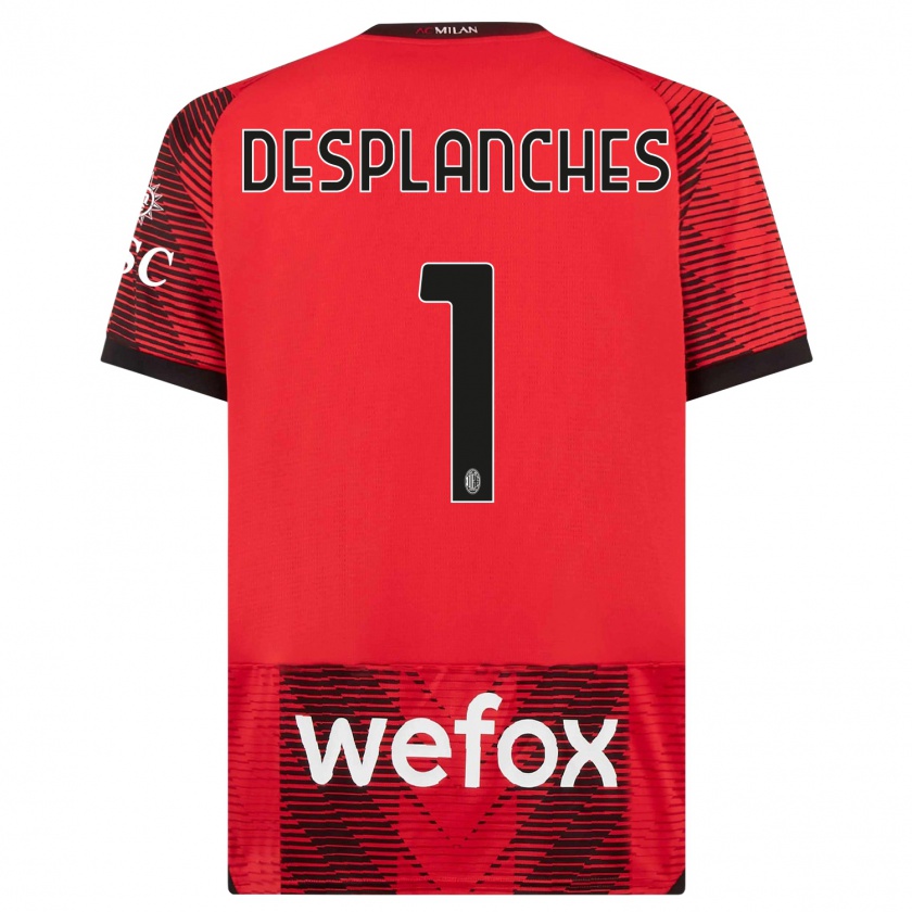 Kandiny Niño Camiseta Sebastiano Desplanches #1 Negro Rojo 1ª Equipación 2023/24 La Camisa Chile