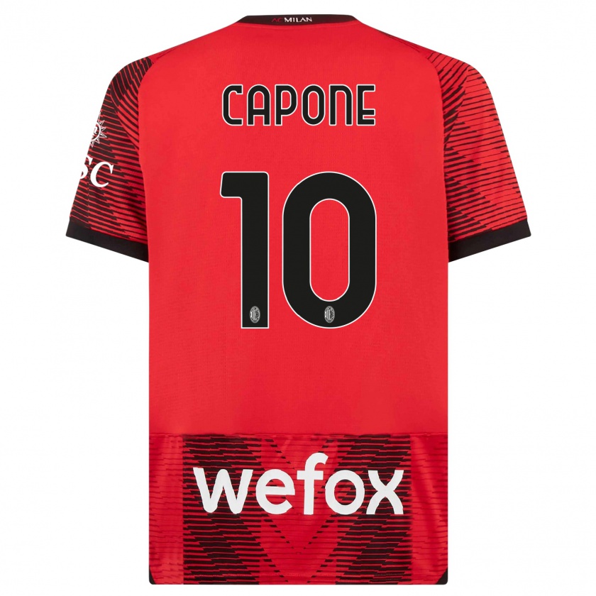 Kandiny Niño Camiseta Andrea Capone #10 Negro Rojo 1ª Equipación 2023/24 La Camisa Chile