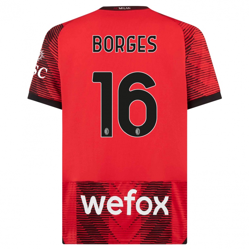 Kandiny Niño Camiseta Lenny Borges #16 Negro Rojo 1ª Equipación 2023/24 La Camisa Chile