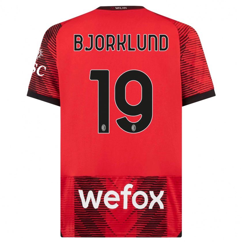 Kandiny Niño Camiseta Lukas Bjorklund #19 Negro Rojo 1ª Equipación 2023/24 La Camisa Chile