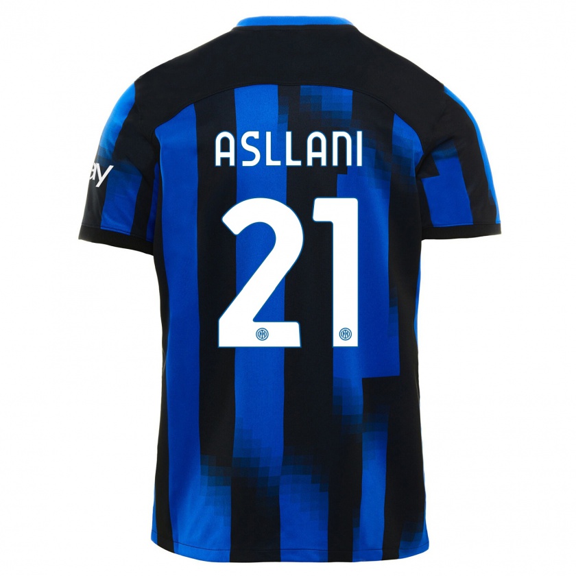 Kandiny Niño Camiseta Kristjan Asllani #21 Azul Negro 1ª Equipación 2023/24 La Camisa Chile