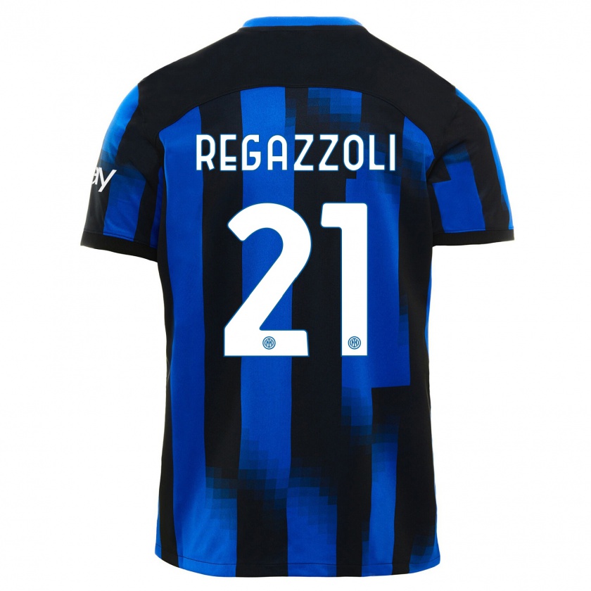Kandiny Niño Camiseta Alice Regazzoli #21 Azul Negro 1ª Equipación 2023/24 La Camisa Chile