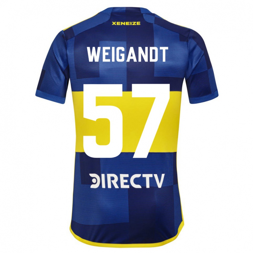 Kandiny Niño Camiseta Marcelo Weigandt #57 Azul Oscuro Amarillo 1ª Equipación 2023/24 La Camisa Chile