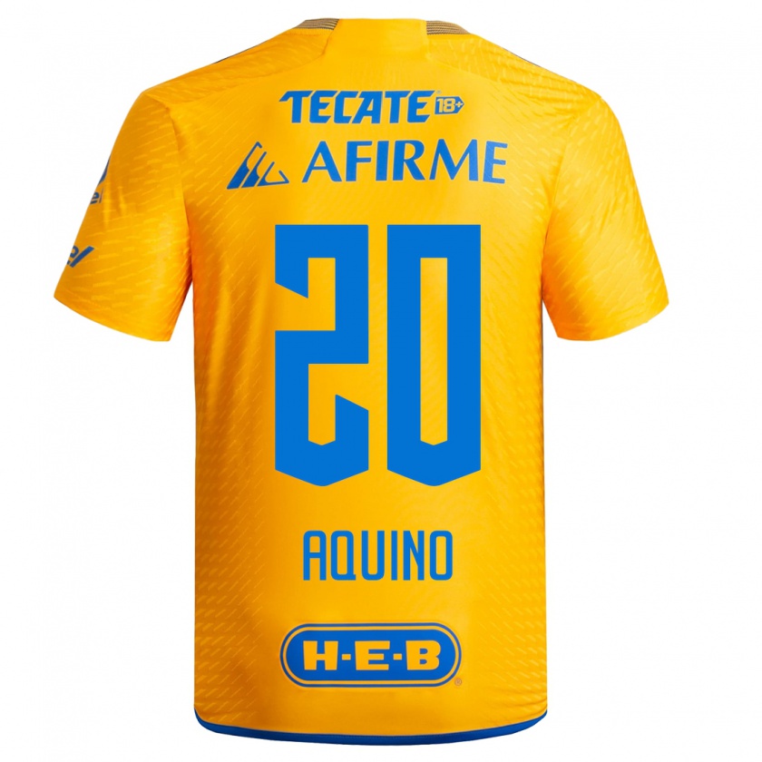 Kandiny Niño Camiseta Javier Aquino #20 Amarillo 1ª Equipación 2023/24 La Camisa Chile