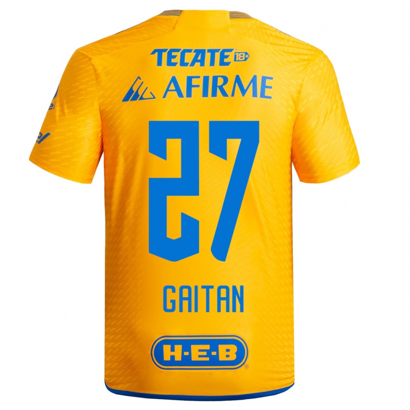 Kandiny Niño Camiseta Natalia Gaitan #27 Amarillo 1ª Equipación 2023/24 La Camisa Chile