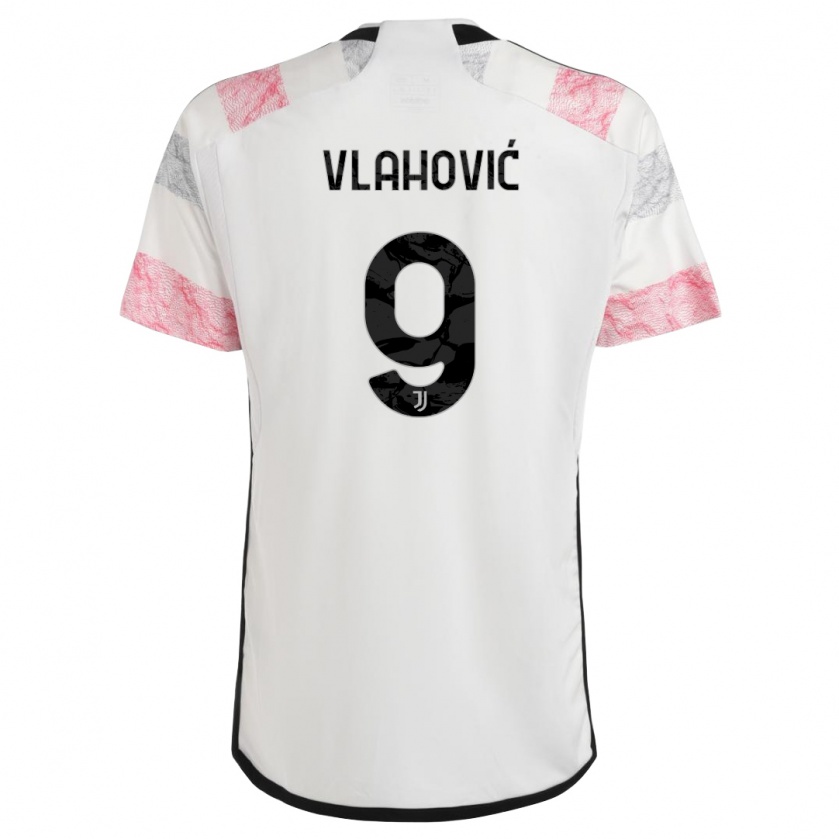 Kandiny Niño Camiseta Dusan Vlahovic #9 Blanco Rosa 2ª Equipación 2023/24 La Camisa Chile