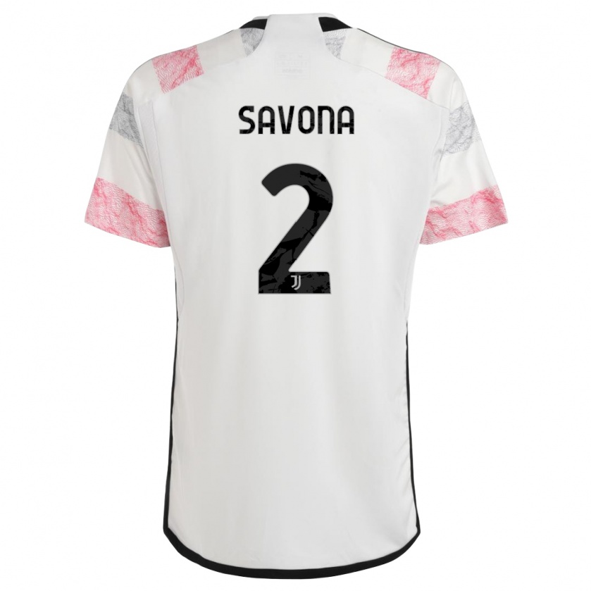 Kandiny Niño Camiseta Nicolò Savona #2 Blanco Rosa 2ª Equipación 2023/24 La Camisa Chile