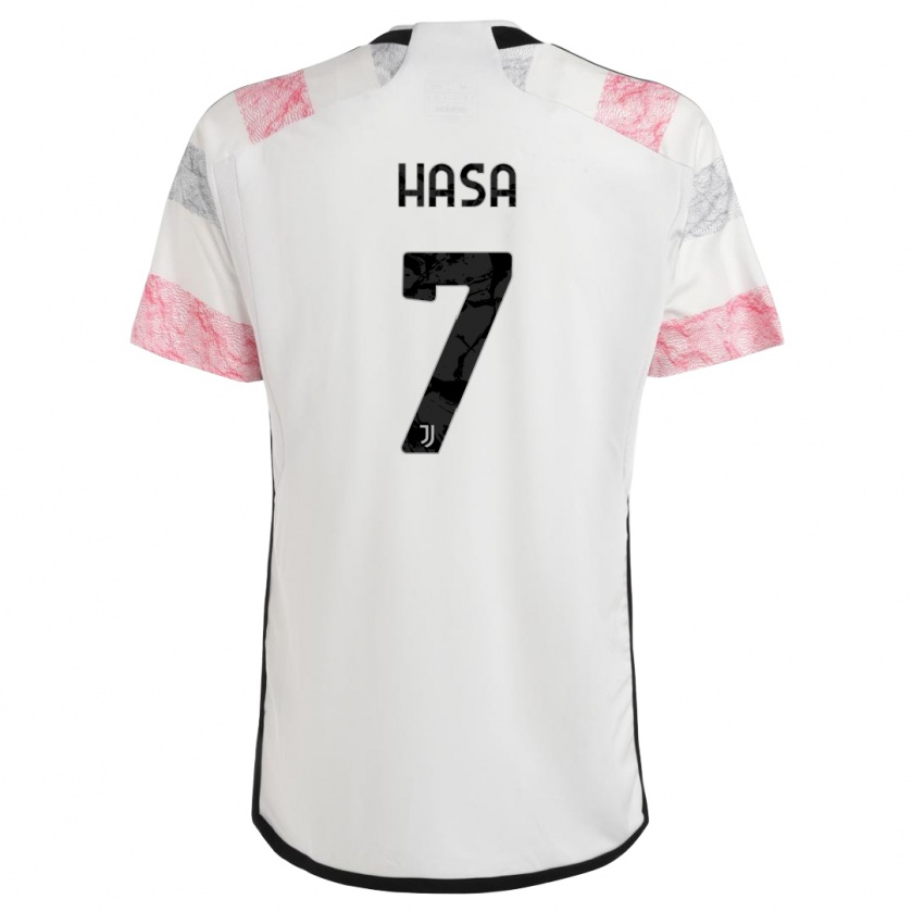 Kandiny Niño Camiseta Luis Hasa #7 Blanco Rosa 2ª Equipación 2023/24 La Camisa Chile