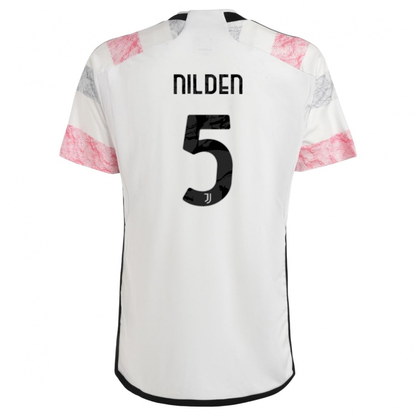 Kandiny Niño Camiseta Amanda Nilden #5 Blanco Rosa 2ª Equipación 2023/24 La Camisa Chile