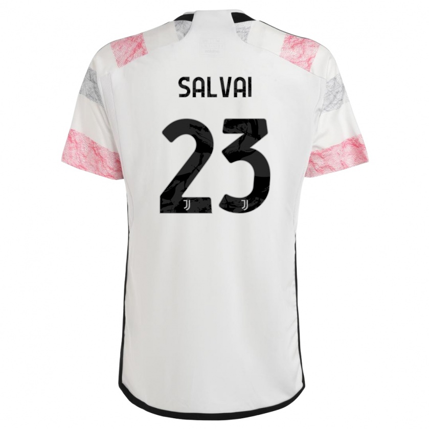 Kandiny Niño Camiseta Cecilia Salvai #23 Blanco Rosa 2ª Equipación 2023/24 La Camisa Chile
