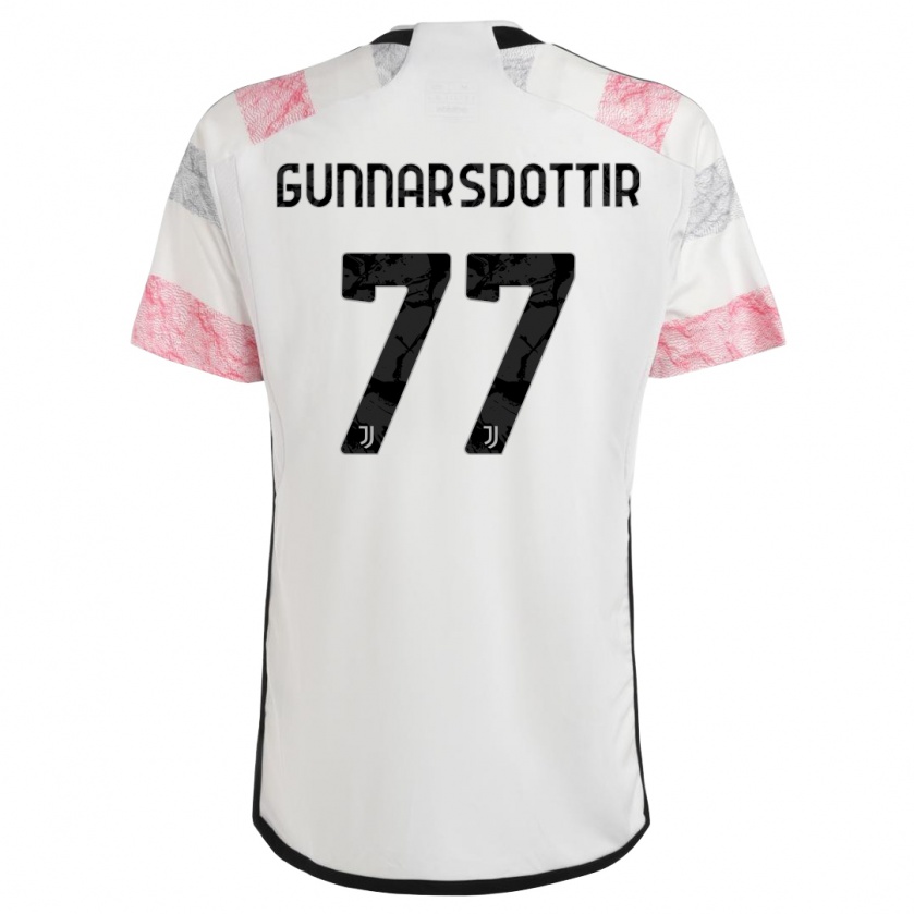 Kandiny Niño Camiseta Sara Bjork Gunnarsdottir #77 Blanco Rosa 2ª Equipación 2023/24 La Camisa Chile