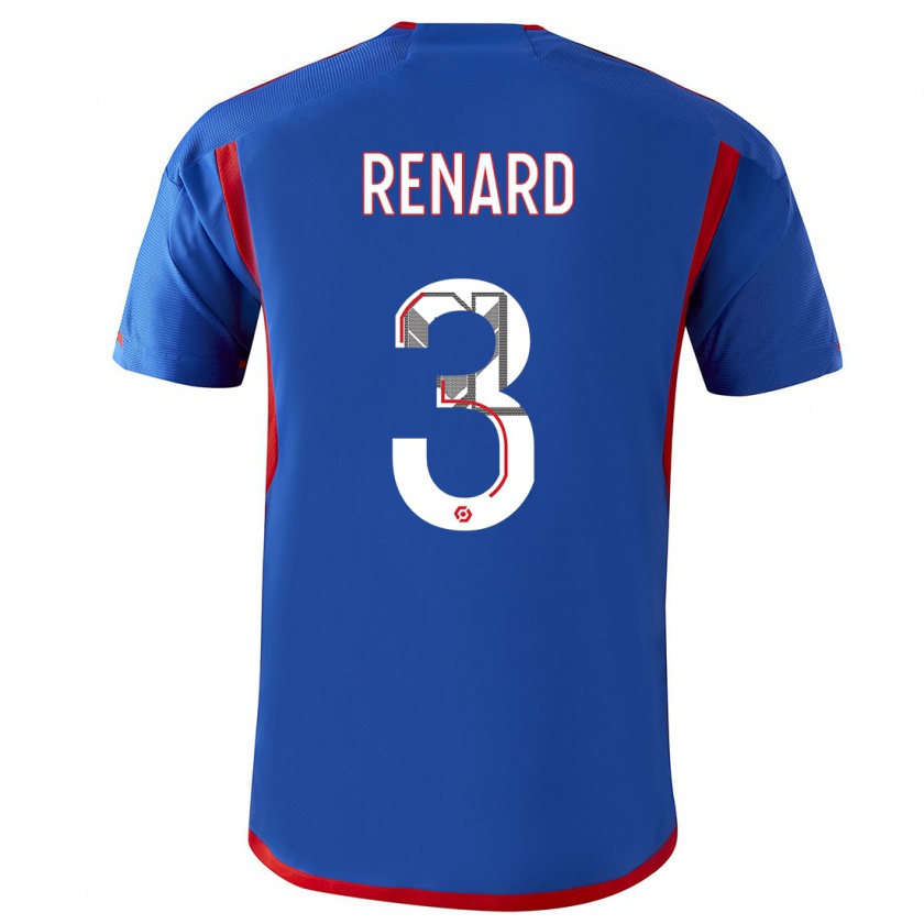 Kandiny Niño Camiseta Wendie Renard #3 Azul Rojo 2ª Equipación 2023/24 La Camisa Chile