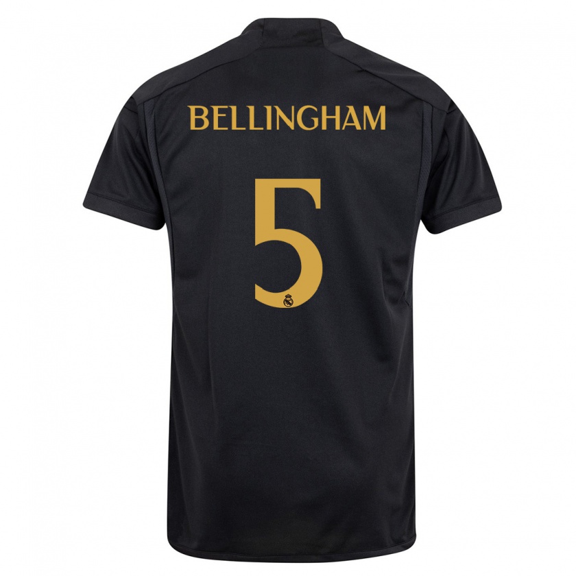 Kandiny Niño Camiseta Jude Bellingham #5 Negro Equipación Tercera 2023/24 La Camisa Chile