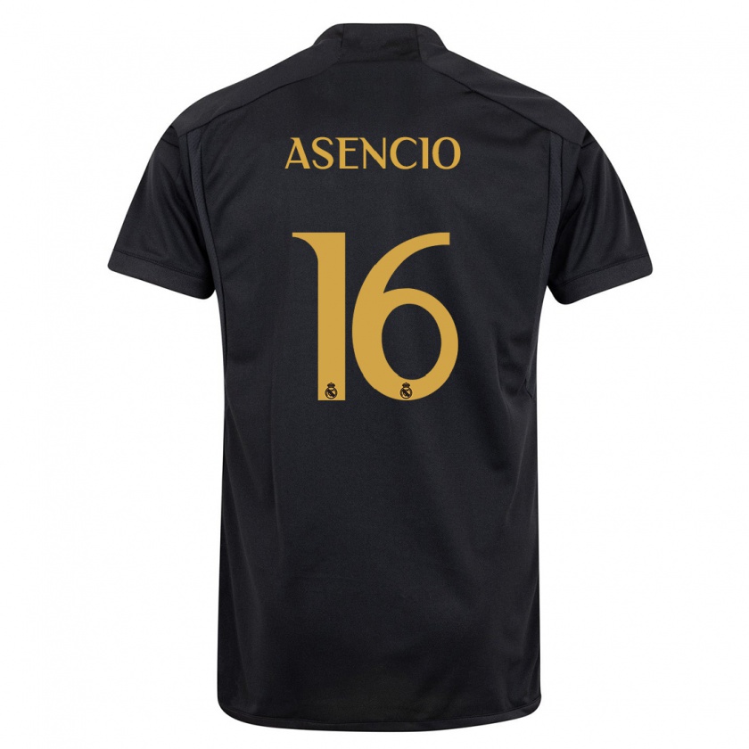 Kandiny Niño Camiseta Raúl Asencio #16 Negro Equipación Tercera 2023/24 La Camisa Chile