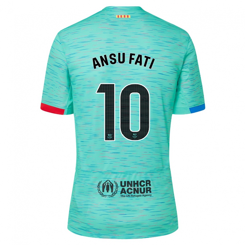 Kandiny Niño Camiseta Ansu Fati #10 Aguamarina Clara Equipación Tercera 2023/24 La Camisa Chile