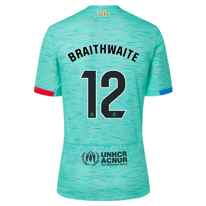 Kandiny Niño Camiseta Martin Braithwaite #12 Aguamarina Clara Equipación Tercera 2023/24 La Camisa Chile