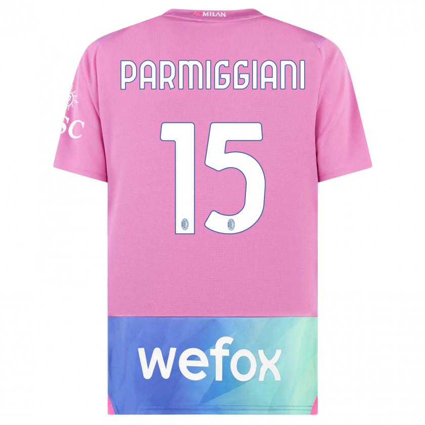 Kandiny Niño Camiseta Pietro Parmiggiani #15 Rosado Morado Equipación Tercera 2023/24 La Camisa Chile