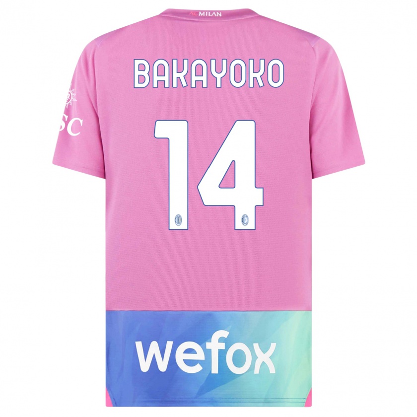 Kandiny Niño Camiseta Tiemoue Bakayoko #14 Rosado Morado Equipación Tercera 2023/24 La Camisa Chile