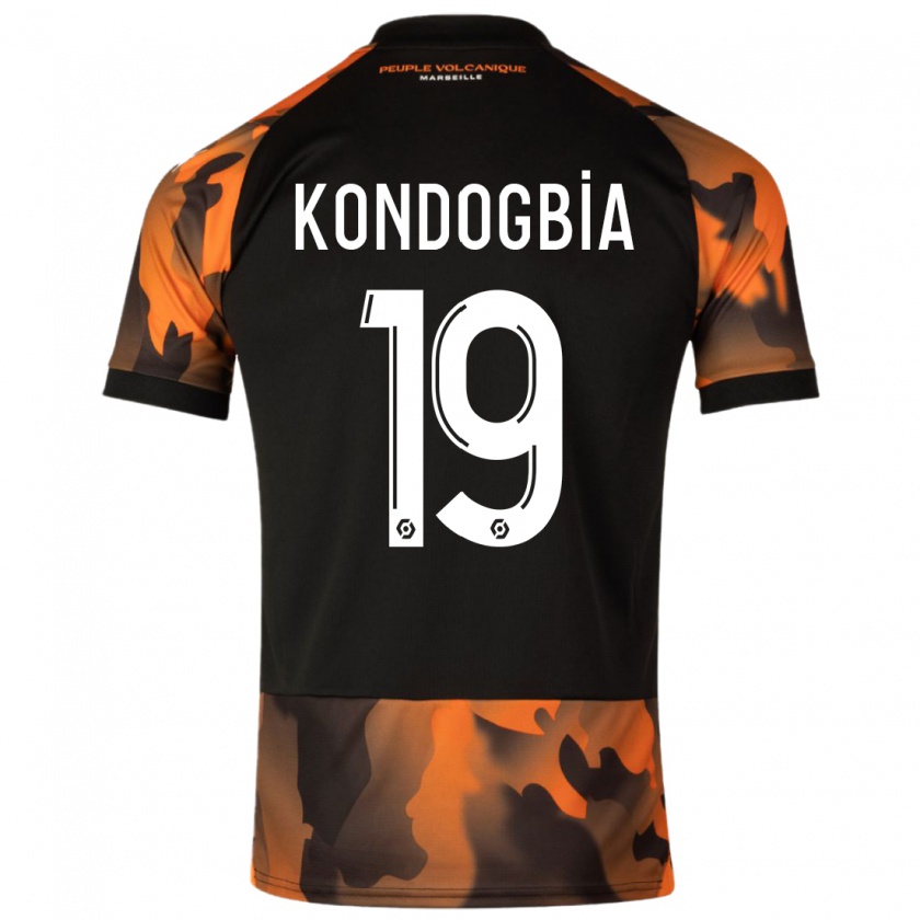 Kandiny Niño Camiseta Geoffrey Kondogbia #19 Negro Naranja Equipación Tercera 2023/24 La Camisa Chile
