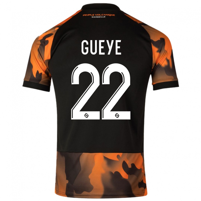 Kandiny Niño Camiseta Pape Gueye #22 Negro Naranja Equipación Tercera 2023/24 La Camisa Chile