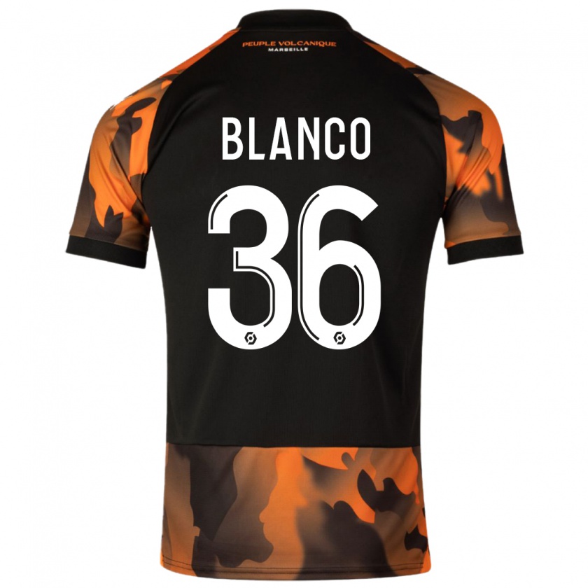 Kandiny Niño Camiseta Rubén Blanco #36 Negro Naranja Equipación Tercera 2023/24 La Camisa Chile