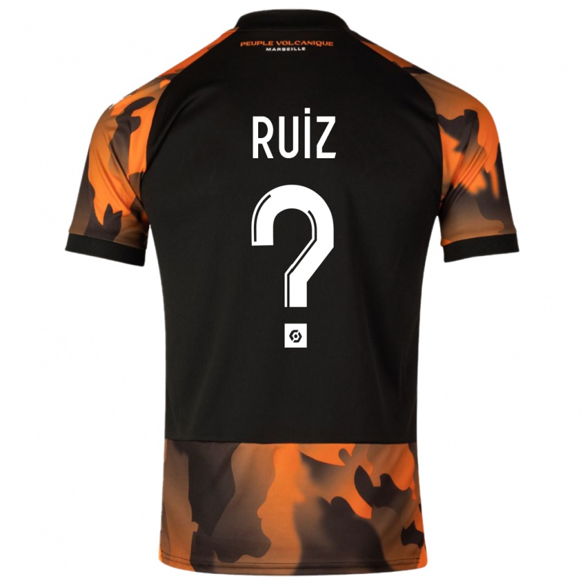 Kandiny Niño Camiseta Pedro Ruiz #0 Negro Naranja Equipación Tercera 2023/24 La Camisa Chile