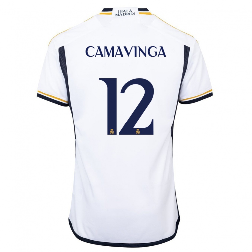 Kandiny Hombre Camiseta Eduardo Camavinga #12 Blanco 1ª Equipación 2023/24 La Camisa Chile
