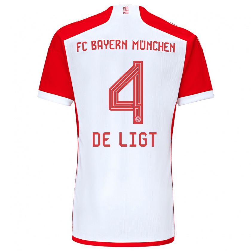 Kandiny Hombre Camiseta Matthijs De Ligt #4 Rojo Blanco 1ª Equipación 2023/24 La Camisa Chile