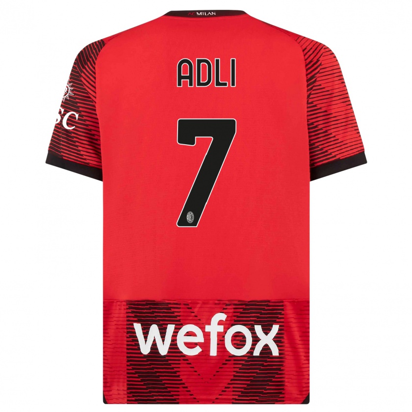 Kandiny Hombre Camiseta Yacine Adli #7 Negro Rojo 1ª Equipación 2023/24 La Camisa Chile