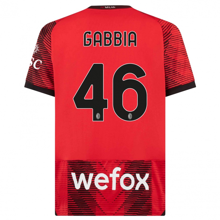 Kandiny Hombre Camiseta Matteo Gabbia #46 Negro Rojo 1ª Equipación 2023/24 La Camisa Chile