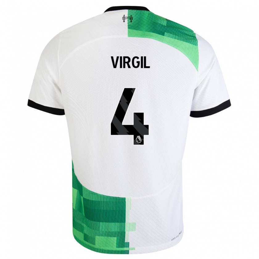 Kandiny Hombre Camiseta Virgil Van Dijk #4 Blanco Verde 2ª Equipación 2023/24 La Camisa Chile