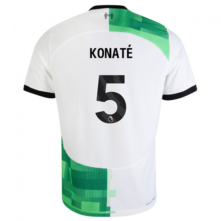 Kandiny Hombre Camiseta Ibrahima Konaté #5 Blanco Verde 2ª Equipación 2023/24 La Camisa Chile