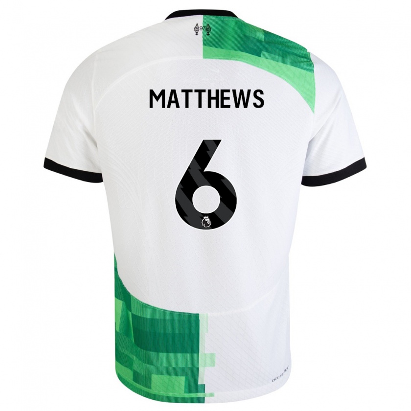 Kandiny Hombre Camiseta Jasmine Matthews #6 Blanco Verde 2ª Equipación 2023/24 La Camisa Chile