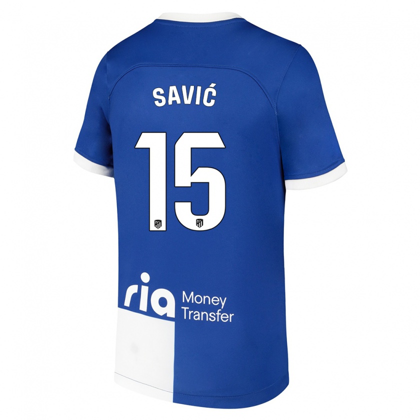 Kandiny Hombre Camiseta Stefan Savic #15 Azul Blanco 2ª Equipación 2023/24 La Camisa Chile