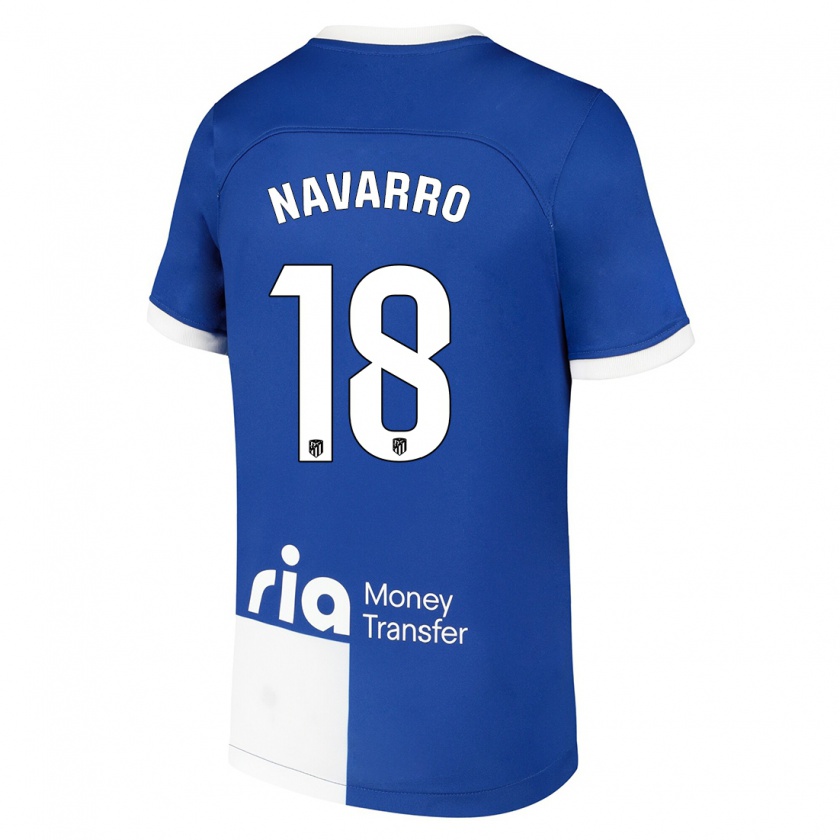 Kandiny Hombre Camiseta Eva Navarro #18 Azul Blanco 2ª Equipación 2023/24 La Camisa Chile