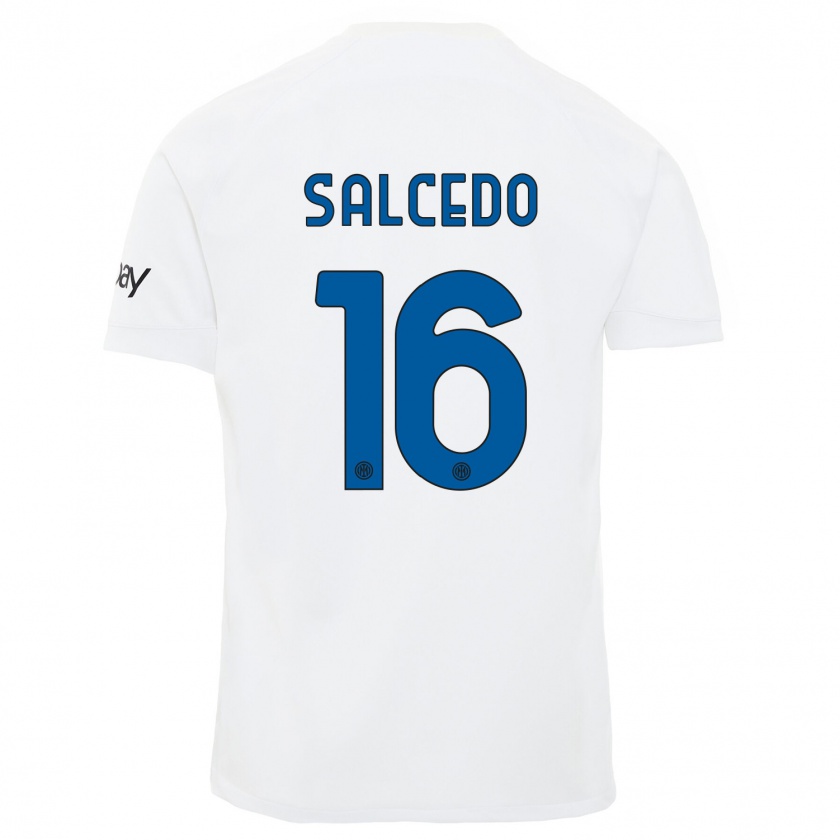 Kandiny Hombre Camiseta Eddie Salcedo #16 Blanco 2ª Equipación 2023/24 La Camisa Chile