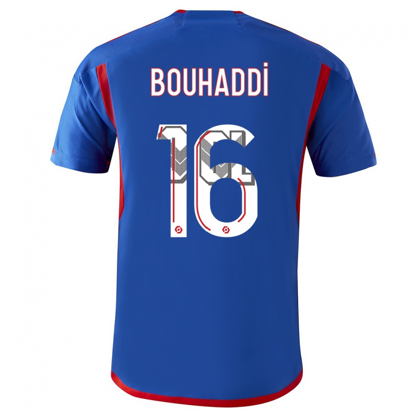 Kandiny Hombre Camiseta Sarah Bouhaddi #16 Azul Rojo 2ª Equipación 2023/24 La Camisa Chile