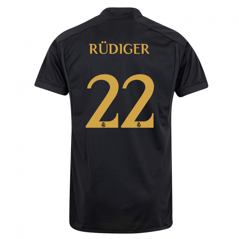 Kandiny Hombre Camiseta Antonio Rüdiger #22 Negro Equipación Tercera 2023/24 La Camisa Chile
