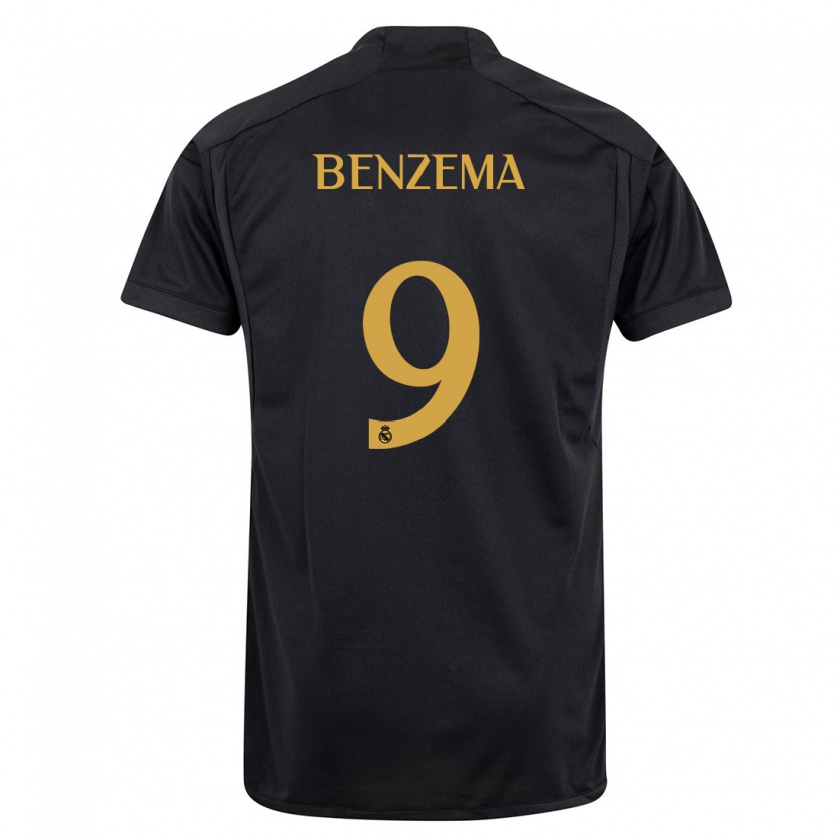 Kandiny Hombre Camiseta Karim Benzema #9 Negro Equipación Tercera 2023/24 La Camisa Chile