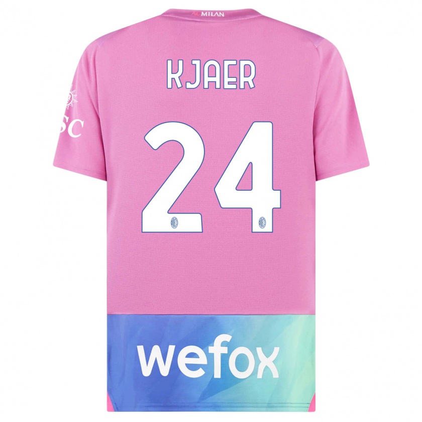 Kandiny Hombre Camiseta Simon Kjaer #24 Rosado Morado Equipación Tercera 2023/24 La Camisa Chile