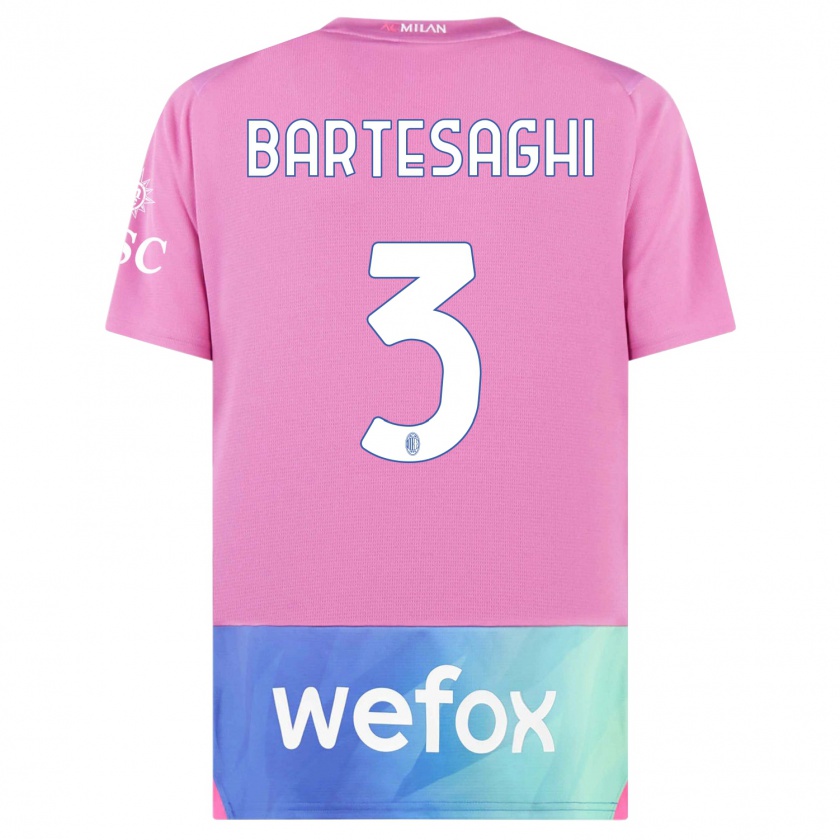 Kandiny Hombre Camiseta Davide Bartesaghi #3 Rosado Morado Equipación Tercera 2023/24 La Camisa Chile